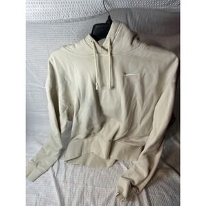 Nike Pullover Hoodie Mens Small Cream Cotton Logo Activewear Swoosh Sports Solid